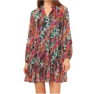 Vince Camuto Floral Tiered Babydoll Dress Fall Colors Mini Dress M Boho NWT